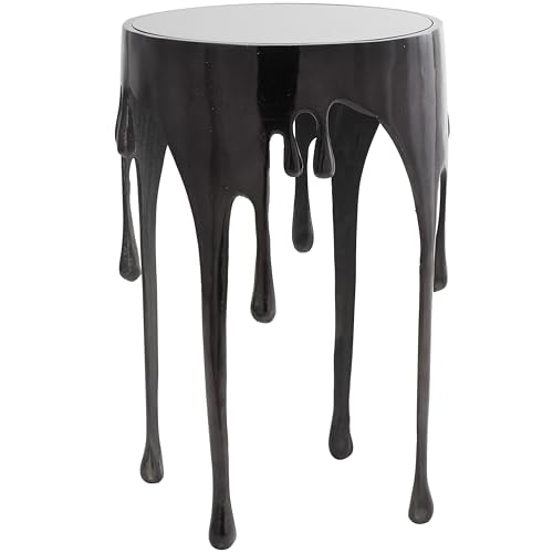 Deco 79 Aluminum Metal End Table with Abstract Drip Design, Black Side Table, Accent Melting Legs and Black Glass Top, 16" x 16" x 25", Black - color: Black