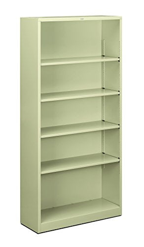 HON Metal Bookcase, 5 Shelves, 34-1/2 W by 12-5/8 D by 71 H, Putty - color: Putty, size: 5 Shelves