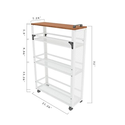 2026 New, Slim Kitchen Storage Cart, 3 Tier Metal Rolling Utility Cart Mesh Basket, Multifunction Wire Basket Shelf Trolley for Home Laundry, Bathroom, Living Room, White - color: White