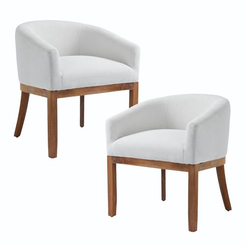 Barrel Dining Chair with Arms Set of 2, Upholstered Linen Armchair, Curved Back Mid-Century Accent Chair with Solid Wood Legs for Kitchen Dining Room, Breakfast Nook, Home Office, Beige - color: Beige
