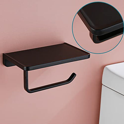RANDOM Black Toilet Paper Holder with Shelf Rustproof Matte Black Toilet Paper Holder Wall Mount Toilet Paper Roll Holder Solid Metal Toilet Tissue Holder for Bathroom.RD93008-MB - color: B-matte Black