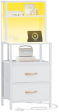 Furnulem Night Stand, Tall White Nightstand with 4-Tier Shelves, 2 PU Fabric Drawers and Led Lights, Bed Side Tables with Charging Station, Bedside Table for Bedroom - color: White, size: 2 Drawer