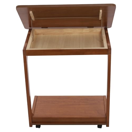 Modern C-Shaped End Table, 2 Tier Sofa Side Table with Wheels and Adjustable Desktop Small TV Tray Tables for Living Room Bedroom Apartment (Walnut, 60cm) - color: Walnut, size: 60cm