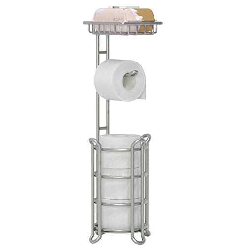 Toilet Paper Holder Stand Bathroom Tissue Dispenser Holders Rack Free Standing with Extra Shelf Storage Mega Rolls/Phone/Wipe - Silver - color: B-silver