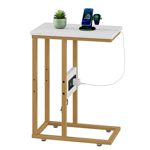 VECELO Universal C-Shaped Side Table, Multi-Functional Snack & TV Tray for Living Room, Bedroom, Gold (1 Set) - color: Gold, size: 1 Set