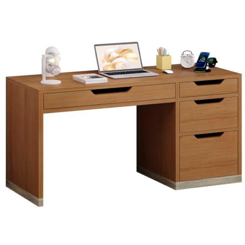 MaverickFurni 52 Inch Computer Desk with 4 Drawers, Brown | 4 storage drawers, home office workspace for bedrooms and small spaces, suitable for computer work, writing, and study - color: Brown, size: 52 Inch