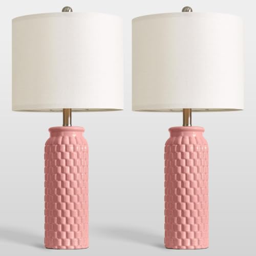 USumkky 27" Ceramic Table Lamps Set of 2 - Modern Farmhouse & Boho Style, Bedside Nightstand Lamps for Bedroom, Living Room End Table Lamps, Small Desk Lamp(Pink) - color: 27" Pink-2 Pack