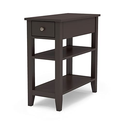 ChooChoo Side Table Living Room, Narrow End Table with Drawer and Shelf, 3-Tier Sofa End Table for Small Space, Espresso - color: Espresso