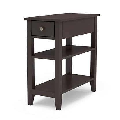ChooChoo Side Table Living Room, Narrow End Table with Drawer and Shelf, 3-Tier Sofa End Table for Small Space, Espresso - color: Espresso