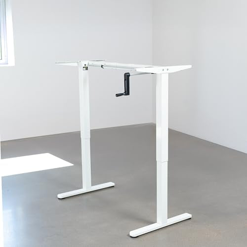 VIVO Compact Hand Crank Stand Up Desk Frame, White, DESK-M051MW | For 37 to 77 inch Table Tops, Height Adjustable, Ergonomic Standing Desk Legs, Foldable Handle - color: White