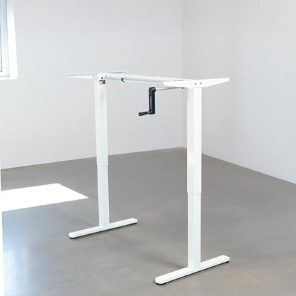 VIVO Compact Hand Crank Stand Up Desk Frame, White, DESK-M051MW | For 37 to 77 inch Table Tops, Height Adjustable, Ergonomic Standing Desk Legs, Foldable Handle - color: White
