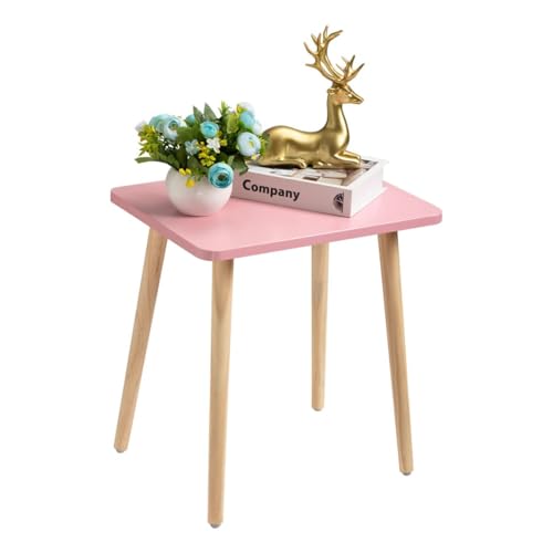 FORAOFUR Small Accent Table, Modern Mini Coffee Table with Natural Wood Legs, Quick Assembly End Furniture for Bedroom Living Area Sofa, Minimalist Design for Nuresery and Compact Homes, Pink - color: Pink