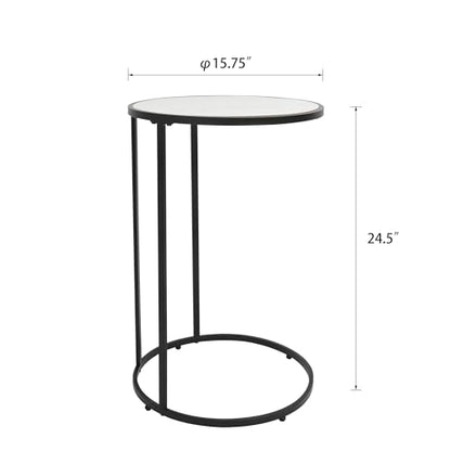 Round C Shaped Side Table, Slide Under Couch End Table with Wood Top, Snack Coffee Laptop Side Table for Living Room Bedroom Small Space - color: Black