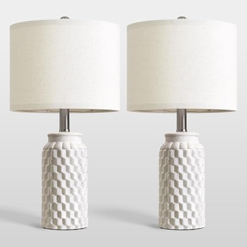 USumkky 20.5" Ceramic Table Lamps Set of 2 - Modern Farmhouse & Boho Style, Bedside Nightstand Lamps for Bedroom, Living Room End Table Lamps, Small Desk Lamp(Matte White) - color: 20.5" Matte white-2 Pack