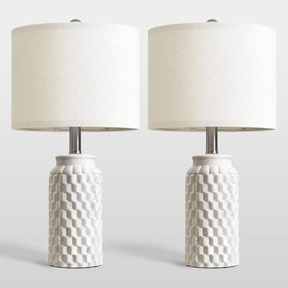USumkky 20.5" Ceramic Table Lamps Set of 2 - Modern Farmhouse & Boho Style, Bedside Nightstand Lamps for Bedroom, Living Room End Table Lamps, Small Desk Lamp(Matte White) - color: 20.5" Matte white-2 Pack