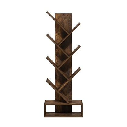 Furinno Tree Book Shelf, 7-Tier Bookshelf, Tree Bookcase with Bottom Shelf, 8.4 x 16.9 x 46.2, for Living Room, Bedroom, Home Office, Amber Pine - color: Amber Pine, size: 7-Tier Tree with Bottom Shelf
