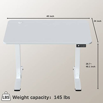Furmax Electric Height Adjustable Standing Desk Large 40 x 24 Inches Sit Stand up Desk Home Office Computer Desk Memory Preset with T-Shaped Metal Bracket, White - color: White, size: 40 Inch