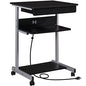 Yaheetech Small Rolling Computer Desk with Power Outlet, Laptop Cart, Black | A Small Rolling Desk with a Power Outlet, 2 USB Ports, a Drawer, and a Shelf Fits a Laptop and Printer into Tight Spaces.