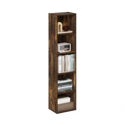 Furinno PASIR Book Shelf, 5-Tier Modern Bookshelf, Open Shelves Bookcase, 9 x 12 x 52, for Living Room, Bedroom, Home Office, Amber Oak - color: Amber Oak, size: 5-Tier, 9 x 12 x 52