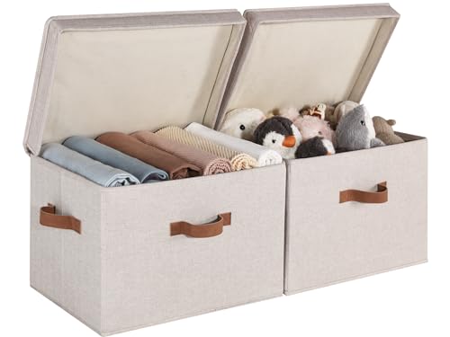 StorageWorks Fabric Storage Bins with Lids, Large Closet Storage Bins | Flip-Top Lid, 3 Handles, Collapsible, Stackable, for Clothes Blankets, Multi-Purpose, Jumbo, Brown and Beige, 2-Pack - color: Brown and Beige, size: Jumbo