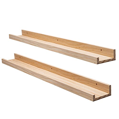 AZSKY 2pc 36in Natural Wood Floating Shelves, Country Rustic Style Wall Shelves for Kids Books, Photo Picture Ledge, Nursery Decor - color: Natural, size: 36in set 2