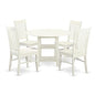 East West Furniture SUWE5-LWH-W 5 Piece Dining Set Includes a Round Dining Room Table with Dropleaf & Shelves and 4 Kitchen Chairs, 42x42 Inch, Linen White - style: SUWE5-LWH-W