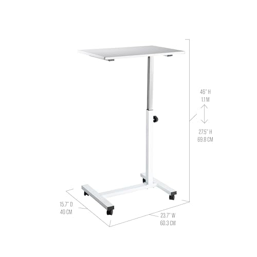 Seville Classics Solid-Top Height Adjustable Mobile Laptop Computer Desk Cart Ergonomic Home Office Stand Rolling Table, Overbed (23.6"), White - color: White, size: Overbed Sit Stand (24")