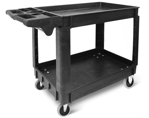 MaxWorks 50993 500-lb Utility Service PP Cart with Two Trays and Wheels 40 inch x 17 inch Overall Dimensions - style: 2 Trays (500-lb Capacity)