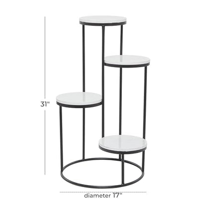 Deco 79 Marble Indoor Plantstand 4 Tier Plant Shelf with Black Base, Plant Stand 17" x 17" x 31", White - color: White, size: Plant Stand 17" x 17" x 31"
