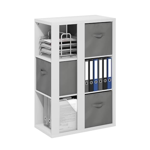 Furinno Viola Book Shelf, 3-Tier Bookshelf, Cube Storage Organizer Bookcase with Open Shelf, with Storage Bins, 13.6 x 29.3 x 43.8, for Living Room, Bedroom, Home Office, White/Light Grey - color: White, size: 3-Tier with Bins
