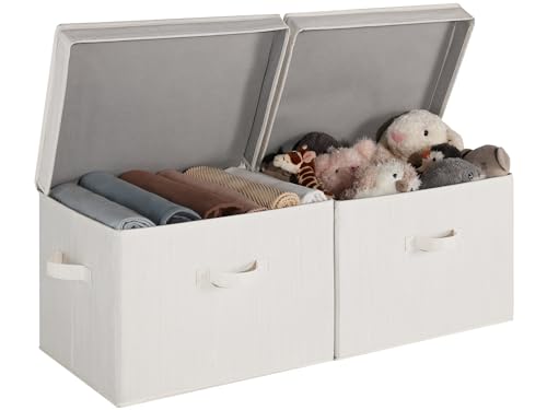 StorageWorks Closet Storage Bin with Lids, Decorative Storage Boxes with Handles, Fabric Storage Bins for Clothes, Jumbo, Mixing of Beige, White & Ivory, 2-Pack | Flip-Top Lid, 3 Handles, Collapsible, Stackable, for Clothes Blankets, Multi-Purpose, Jumbo,