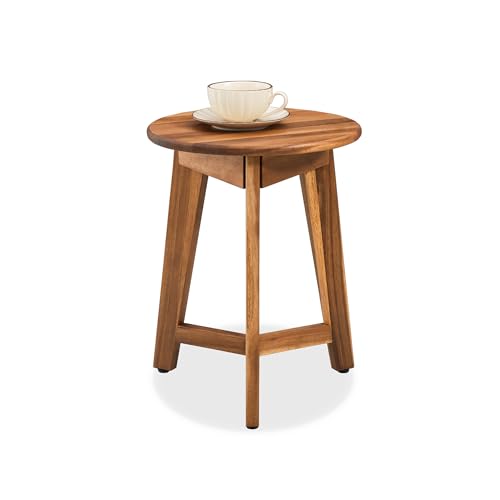 VICTORY RELAX Round Side Table – Solid Acacia Wood End Table for Living Room or Bedroom – Natural Wood Finish, Compact Nightstand or Accent Table for Sofas & Beds (13x16x13 Inches) - color: Natural