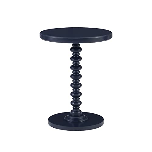 Tarkin Round Navy Blue Turned Spindle Pedestal Side Accent Table by Powell - color: Navy Blue
