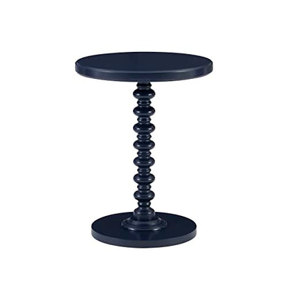 Tarkin Round Navy Blue Turned Spindle Pedestal Side Accent Table by Powell - color: Navy Blue