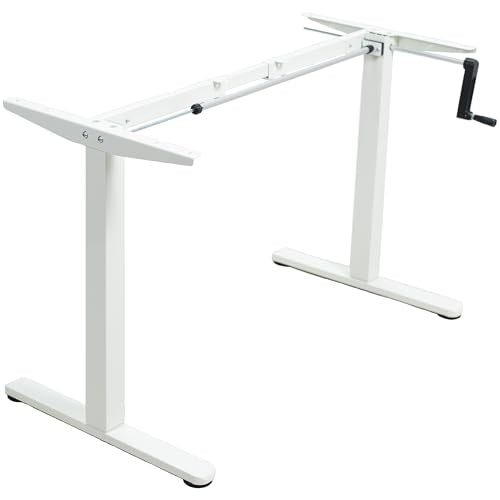 VIVO Compact Hand Crank Stand Up Desk Frame, White, DESK-M051MW | For 37 to 77 inch Table Tops, Height Adjustable, Ergonomic Standing Desk Legs, Foldable Handle - color: White
