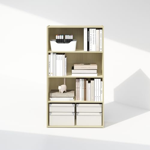 Furinno Simple Book Shelf, 4-Tier Bookshelf, Bookcase with Open Shelf, 9.4 x 23.6 x 41.7, for Living Room, Bedroom, Home Office, Steam Beech - color: Steam Beech, size: 4-Tier, Standard
