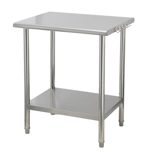 Garvee Stainless Steel Curved Edge Work Table 36 inch Double Layer, Heavy Duty Commercial Prep Table with Hook, 0.7mm Thick - size: 36*24*35 inch