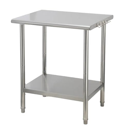 Garvee Stainless Steel Curved Edge Work Table 36 inch Double Layer, Heavy Duty Commercial Prep Table with Hook, 0.7mm Thick - size: 36*24*35 inch