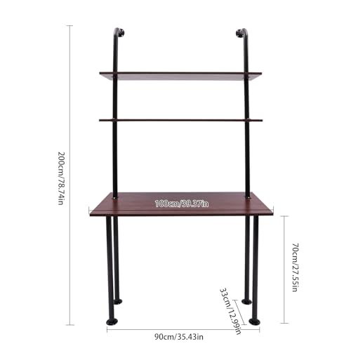 2-Shelf Industrial Wall Mount Ladder，Wall Mount Computer Desk Writing Desk,Industrial Bookcase Desk with Shelves，Floating Desk with Storage, Wall Table for Home Office, Brown (20"Dx30"Wx72.7"H) - color: Black/ Brown (39"w)