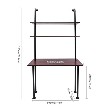 2-Shelf Industrial Wall Mount Ladder，Wall Mount Computer Desk Writing Desk,Industrial Bookcase Desk with Shelves，Floating Desk with Storage, Wall Table for Home Office, Brown (20"Dx30"Wx72.7"H) - color: Black/ Brown (39"w)