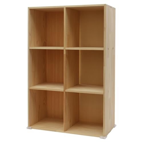 Wooden 6 Cube Shelf Bookcase, Floorstanding Bookshelf with Open Compartments & Back Panel 35.43x11.81x23.62 Inch, Solid Wood Cube Storage Organizer for Living Room, Bedroom, Home Office - size: 6 Cube