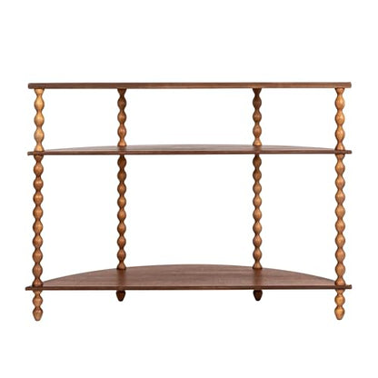 Creative Co-Op 3-Tier Curved Accent Table with Beveled Shelves and Doweled Legs, Walnut Finish - color: Walnut Color, size: 47.25"L x 15.75"W x 34.5"H