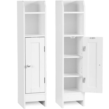 SUPER DEAL Small Bathroom Storage Corner Cabinet Set of 2, Narrow Floor Bathroom Toilet Paper Storage Organizer with Adjustable Shelves for Small Space, White