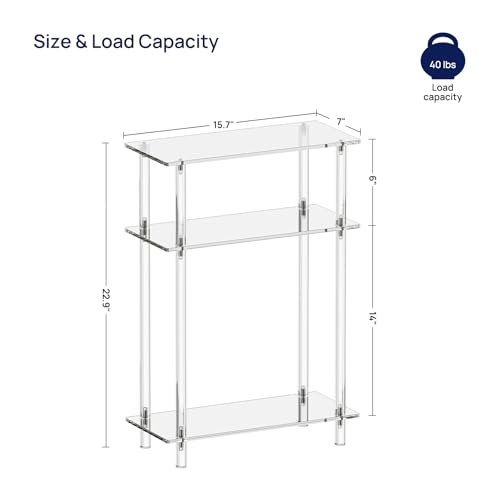 HMYHUM Acrylic Narrow Side Table for Small Spaces, 7" Wide Skinny Nightstand/Bedside Table for Bedroom, Slim Small End Table, 3 Tier, 15.7" L x 22.9" H, Clear