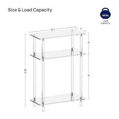 HMYHUM Acrylic Narrow Side Table for Small Spaces, 7" Wide Skinny Nightstand/Bedside Table for Bedroom, Slim Small End Table, 3 Tier, 15.7" L x 22.9" H, Clear