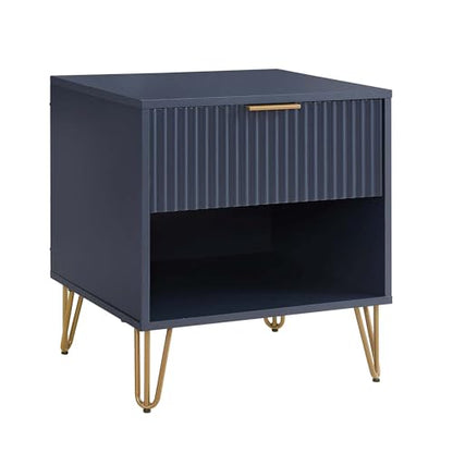 BROVAVE Sturdy Metal Legs Bedside Stand, Nightstand with Textured Drawer, Accent Table for Bedroom for Indoor use, Dark Blue - color: Dark Blue
