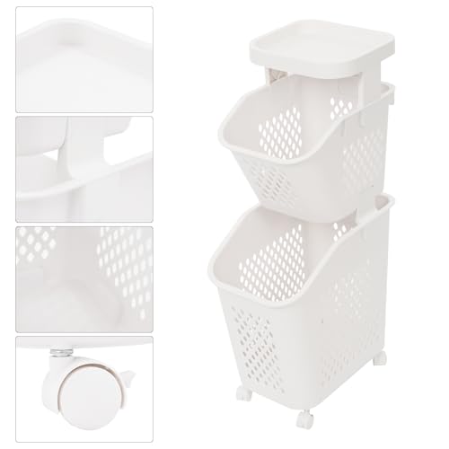 2 Tier Laundry Basket Holder, Utility Laundry Basket with Wheels Clothes Storage Organizer Cart Removable Rolling Laundry Hampers for Bathrooms Bedrooms Kitchen (2-Tier) - size: 2-Tier