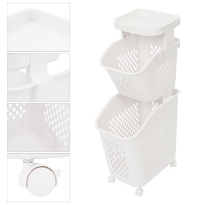 2 Tier Laundry Basket Holder, Utility Laundry Basket with Wheels Clothes Storage Organizer Cart Removable Rolling Laundry Hampers for Bathrooms Bedrooms Kitchen (2-Tier) - size: 2-Tier