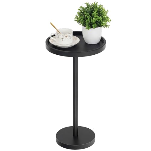 HOOBRO Small Round Side Table, Bamboo Drink Table, Coffee Martini Table with Pedestal Accent for Small Spaces in Living Room, Bedroom, Sofa Couch, Black BK235BZ01 - color: Black