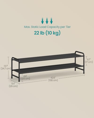 SONGMICS Long Shoe Rack Organizer for Closet, Free Standing Shoe Storage Shelf, Holds 12-15 Pairs, for Entryway, Bedroom, Easy to Assemble, 11.4 x 42.5 x 13.7 Inches, 2 Tiers, Ink Black ULMR092BP01 - size: 2 Tiers